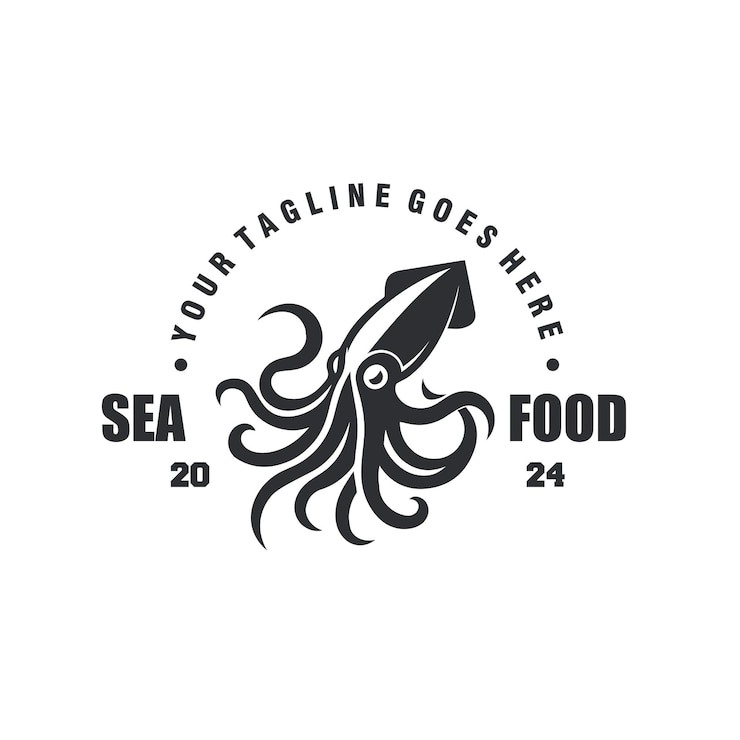 Vettore calamari vintage logo monochrome design grafica vettoriale
