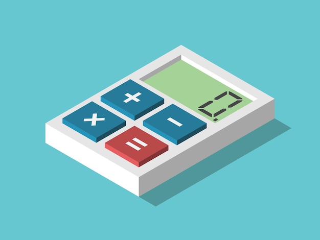 Calcolatrice minima isometrica con quattro pulsanti più segni di uguale moltiplicazione meno