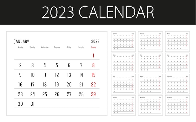 Calendario 2023 calendarium giorno numero settimana pianificatore tempo riunione affari