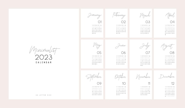 Calendario 2023 Trendy Minimalist Style Design minimal calendario planner per la stampa di un set di modelli di 12 pagine calendario da tavolo illustrazione vettoriale