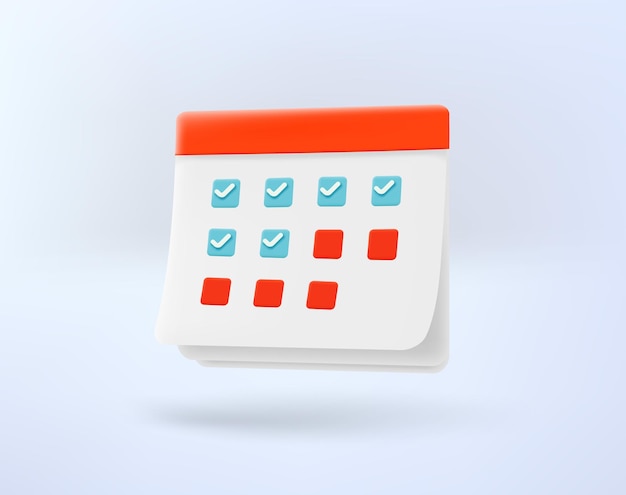 Calendario cartaceo con giorni controllati icona vettore 3d