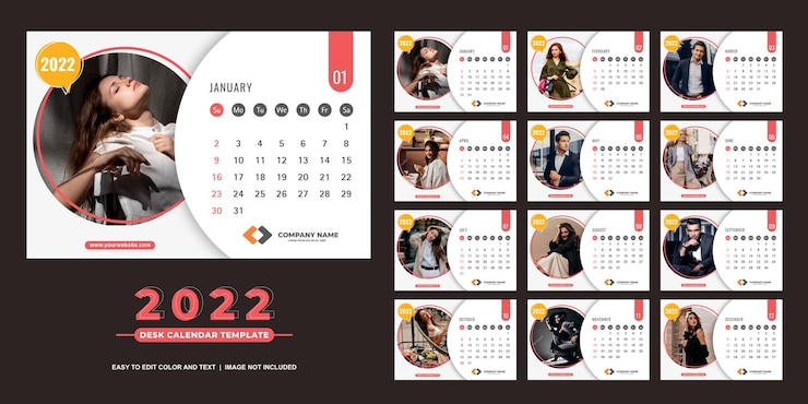 Vettore calendario da tavolo 2022 modello pulito ed elegante