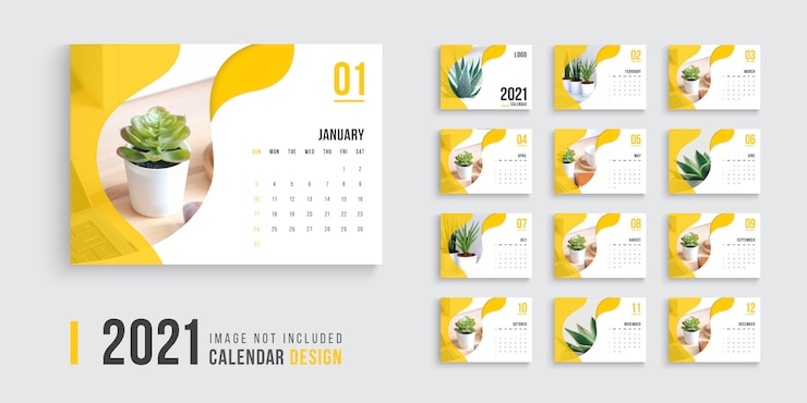 Vettore calendario da tavolo per il 2021, design del calendario da scrivania pulito e minimale 2021