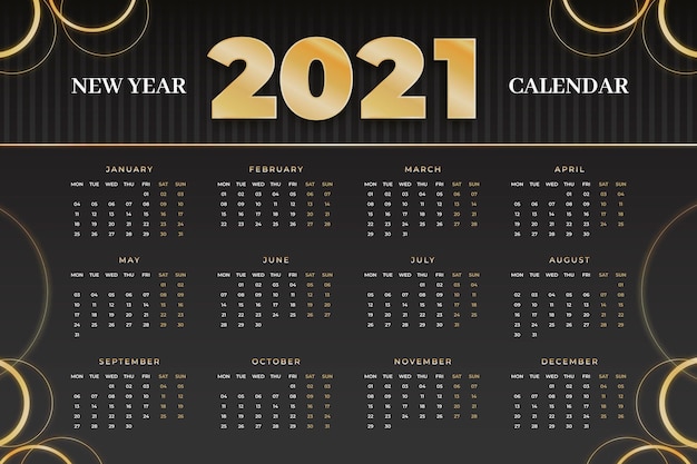 Calendario del nuovo anno 2021 design piatto