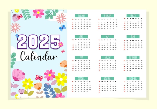 Calendario del nuovo anno 2025 con un fiore