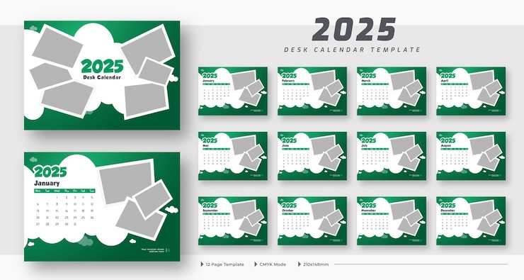 Vettore calendario di scrivania 2025 modello di pagina 12 calendario de scrivania 2025, modello di pianificatore settimana inizia il lunedì