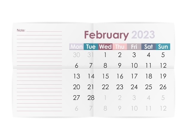 Calendario febbraio 2023
