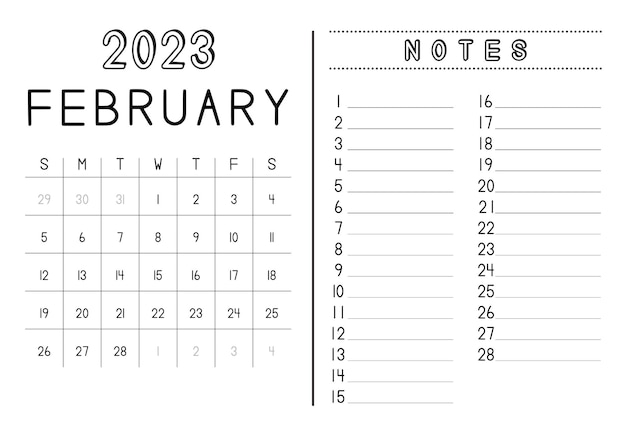 Calendario mensile febbraio 2023