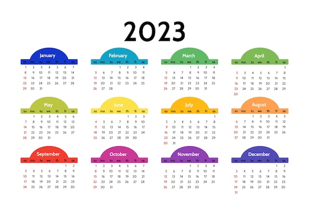 Calendario per il 2023 isolato su sfondo bianco