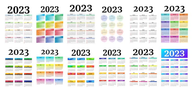 Vettore calendario per il 2023 isolato su sfondo bianco