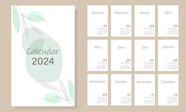 Calendario per il 2024 in uno stile minimalista alla moda