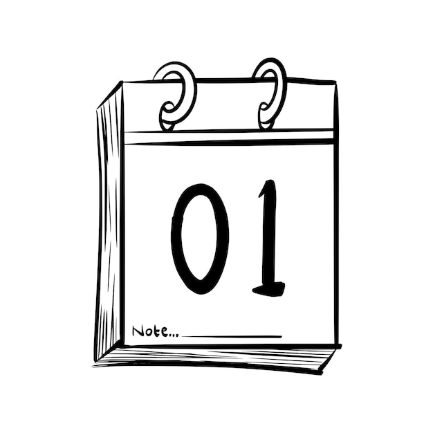Calendario pieghevole di doodle disegnato a mano con vettore di stile di arte del fumetto isolato