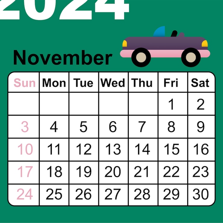 Vettore calendario stampabile con auto colorata
