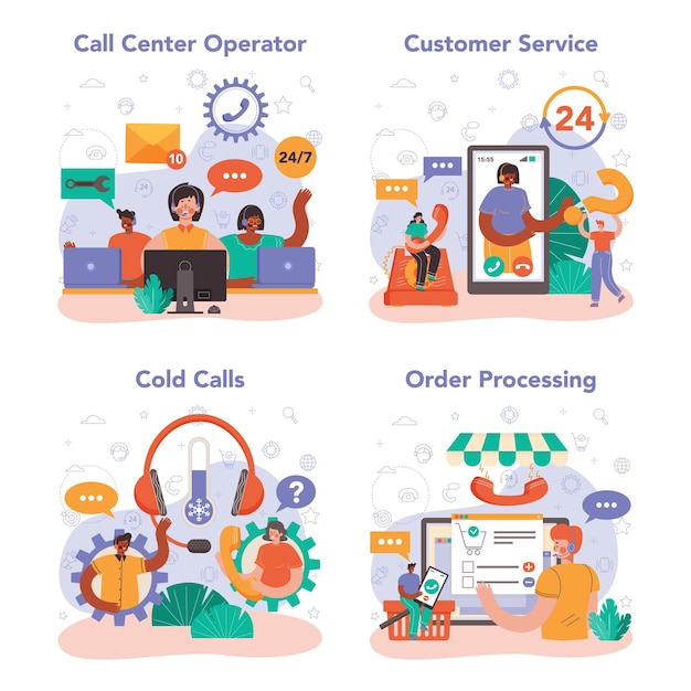 Call center o set di concetti di supporto tecnico. Idea di un servizio clienti