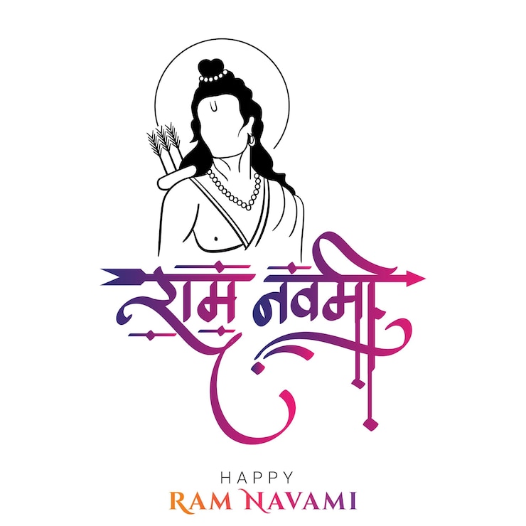 Vettore calligrafia hindi di ram navami con illustrazione del personaggio