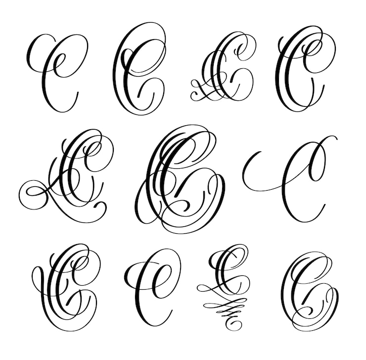 Vettore calligrafia lettering script font c set scritto a mano