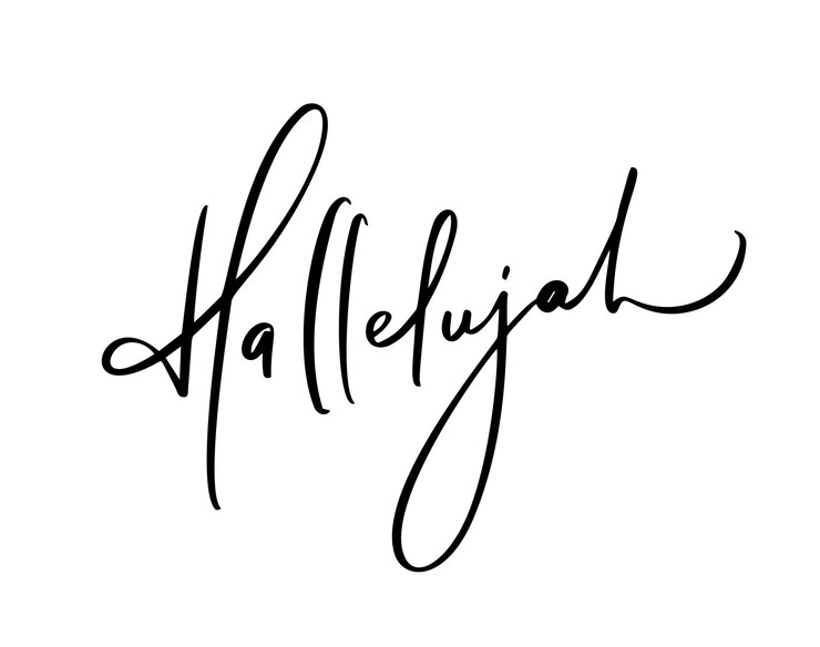 Vettore calligrafia vettoriale alleluia testo biblico frase cristiana isolata su sfondo bianco vintage disegnato a mano