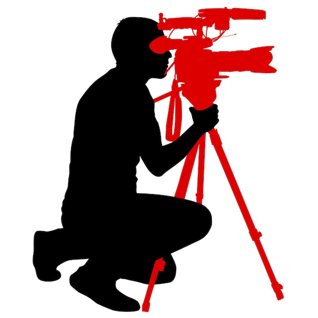 Cameraman con videocamera Sagome su sfondo bianco