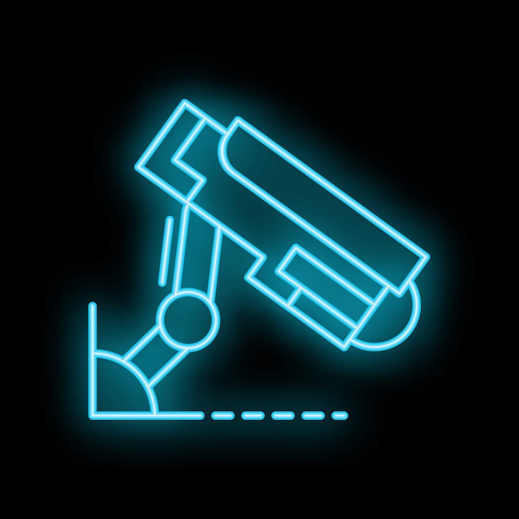Vettore cameras di sicurezza in stile neon che osservano