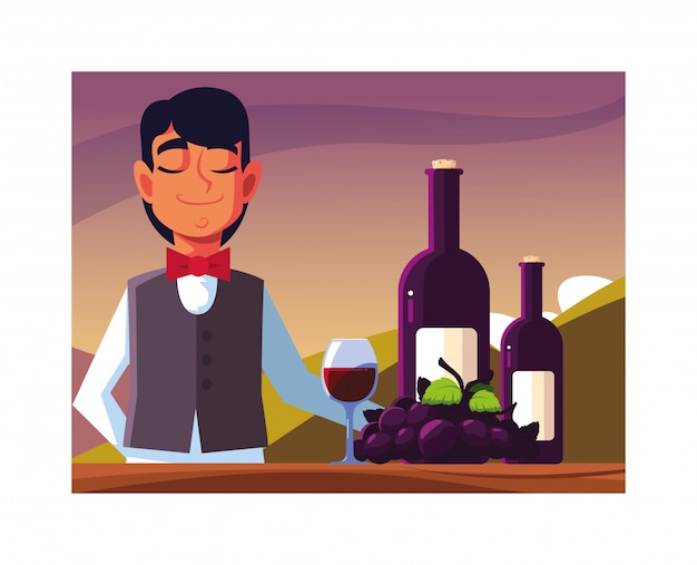 Cameriere professionista dell'uomo che offre vino rosso