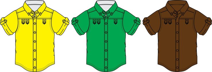 Vettore camicia a mezza manica con modello di illustrazione vettoriale disegno tecnico schizzo piatto bottone singolo