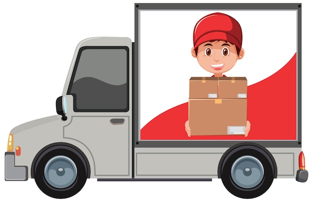 Camion di consegna con banner uomo di consegna