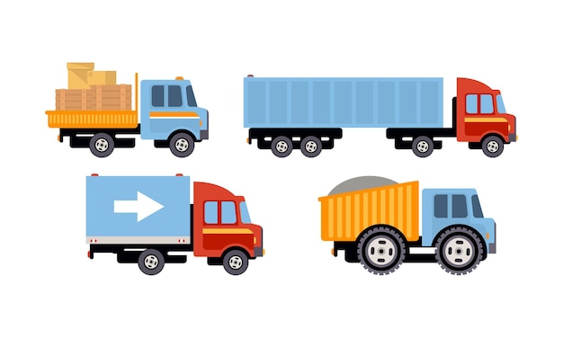 Camion impostare veicoli per la consegna vista laterale illustrazione vettoriale isolato su sfondo bianco