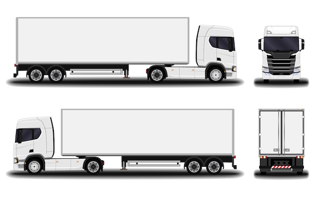 Camion realistico. vista frontale; vista laterale; vista posteriore.