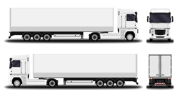 Camion realistico. vista frontale; vista laterale; vista posteriore.