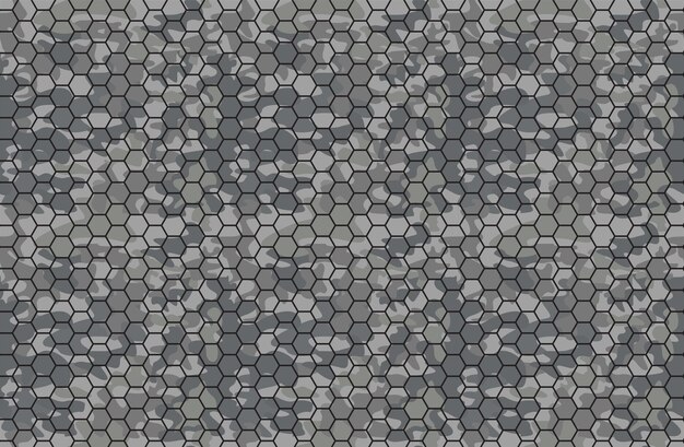 Camouflage di colore grigio con motivo senza cuciture scatola esagonale nera.