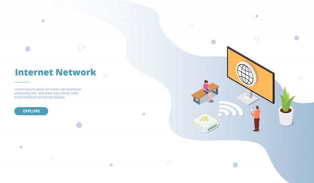 Campagna della rete Internet per la pagina iniziale di atterraggio della pagina del modello del sito Web Web con stile piano isometrico