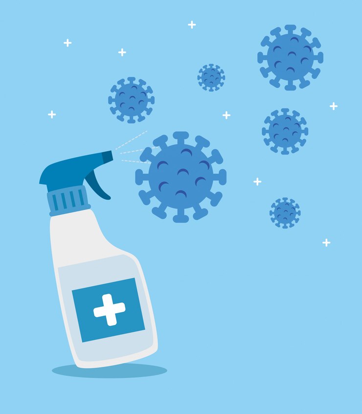 Vettore campagna di stop con bomboletta spray disinfettante