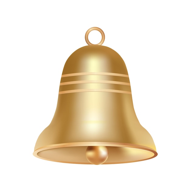 Campana di Natale dorata realistica volumetrica isolata su sfondo bianco