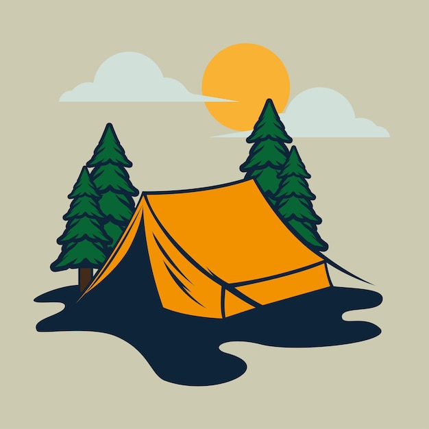 Campeggio con tenda e albero paesaggistici