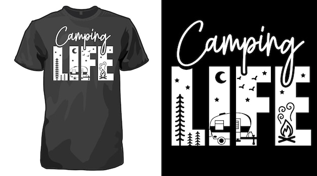 Camping Life T-shirt bianca con testo decorativo