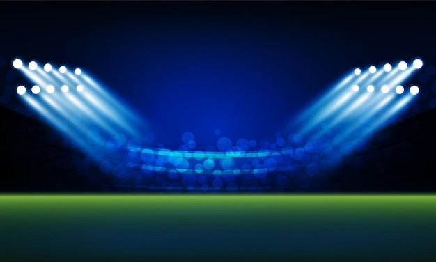 Campo dell'arena di calcio con luci da stadio luminose disegno vettoriale