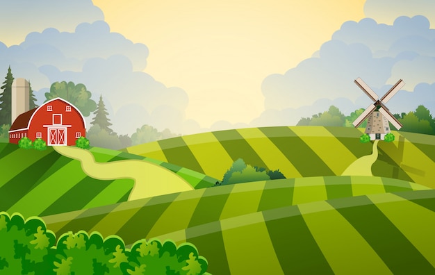 Campo di semina verde dell'azienda agricola del fumetto