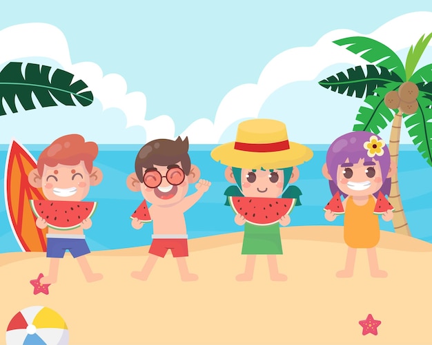 Campo estivo con bambini in spiaggia