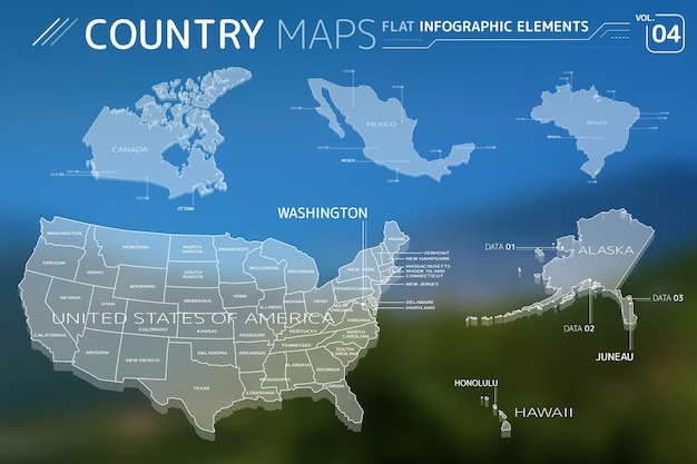 Canada messico brasile stati uniti d'america alaska e hawaii mappe vettoriali