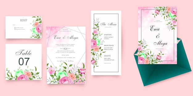 Cancelleria per matrimoni vintage con bellissimi fiori e foglie