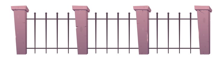 Vettore cancelli d'ingresso e recinzione in acciaio e cemento in stile cartoon illustrazione vettoriale