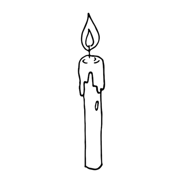 Candela di compleanno in fiamme Illustrazione del singolo doodle Clipart disegnato a mano per il design del logo della carta