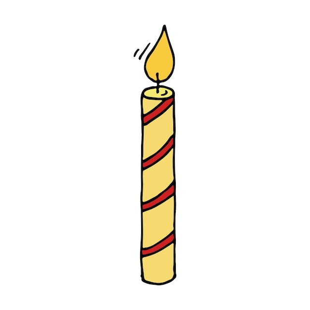 Candela di compleanno in fiamme Illustrazione del singolo doodle Clipart disegnato a mano per il design del logo della carta
