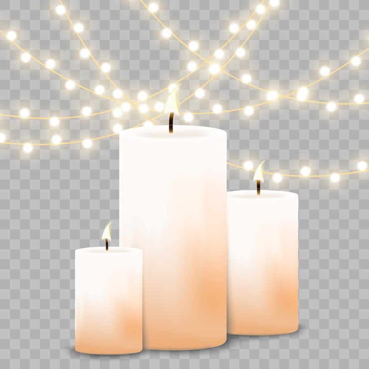 Vettore candele accese. fiamma. vacanza. luci di natale isolate su sfondo trasparente. illustrazione