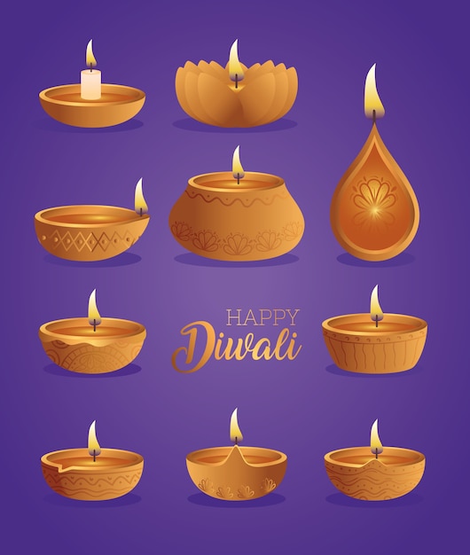 Candele di diwali diya felici scenografia, tema Festival delle luci