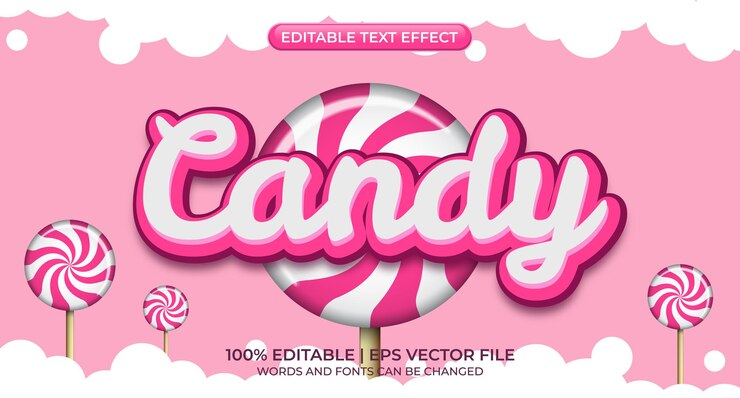 Vettore candy dolce - effetto di testo modificabile, stile del carattere. testo di caramelle, effetto di testo modificabile in stile cartone animato