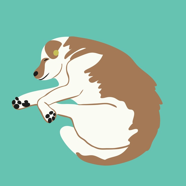 Cane addormentato bianco-marrone randagio scheggiato in uno stile semplificato