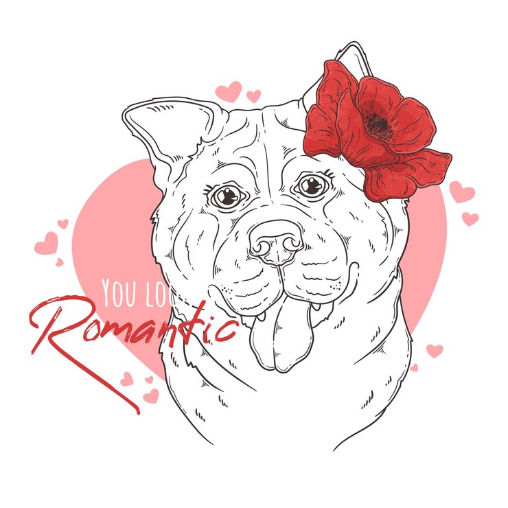 Vettore cane akita disegnato a mano con fiori
