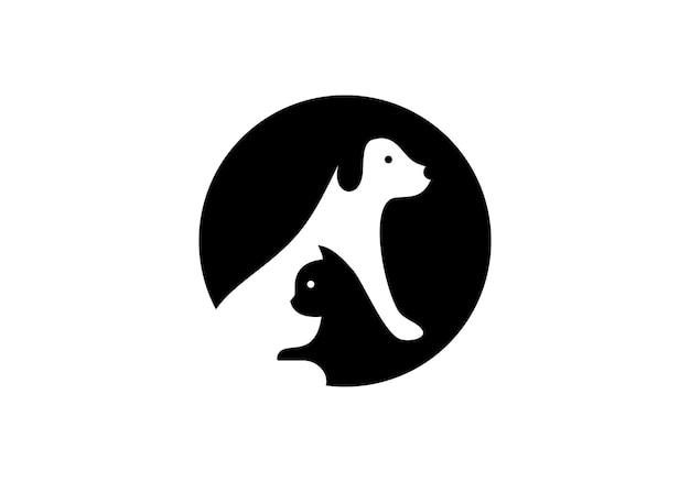 cane con gatto logo cura degli animali domestici a forma di cerchio disegno vettoriale moderno astratto