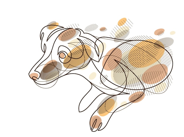Cane divertente illustrazione vettoriale lineare isolato Jack Russel Terrier animale domestico giocoso e carino cane adorabile